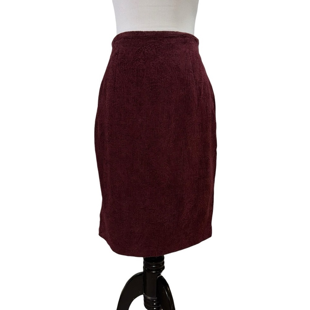 Emanuel Ungaro Women's Size 8 Vintage Pencil Skirt Jacquard Burgundy Textured